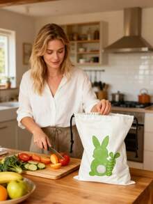 4pcs Colorful Rabbit & Carrot Linen Drawstring Bags, Reusable Storage Pouches For Restaurants, Camping, Kitchen, Jewelry, Cosmetics, Party Favors, Easter Supplies - Multicolor - View 5