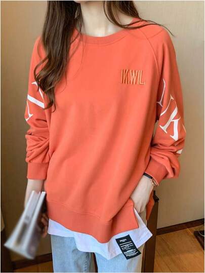 MOGAMY レディース トレーナー 重ね着風 レイヤード スウェット ゆったり 長袖 トップス 韓国 着瘦せ 着心地 オーバーサイズ かわいい