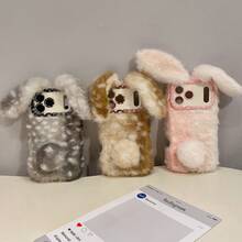 Funda de teléfono de peluche con diseño lindo de ciervo y conejo, compatible con iPhone 11 12 13 14 15 16 17 Air Pro Max, S23 S24 S25 S26 Plus Ultra A14 A15 A16 A17 A05S A35 A26 A36 A56 A54 A55 A56 4G/5G, cubierta protectora suave y resistente a golpes de TPU, modelo 2025 - Gris - Ver 2