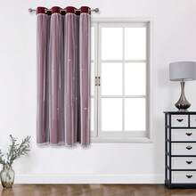 1pc Hollow Star Curtain, Polyester With Lace Sheer Double Layer Curtain, Darkening Bedroom Window Curtain, Cute Unique Princess Style Curtain Suitable For Holidays - Burgundy - View 11