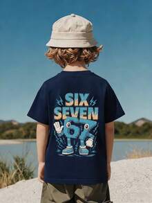 Young Boy Casual Graphic Print Crew Neck Short Sleeve T-Shirt, Summer Top