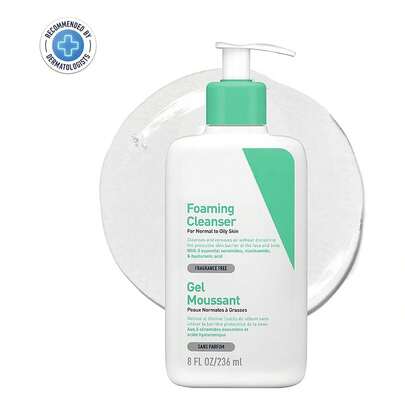 Limpiador espumoso Cera Ve 236 ml: un limpiador suave con aminoácidos que repara la barrera cutánea, no tiene fragancia, controla la grasa y está especialmente formulado para pieles grasas y mixtas.