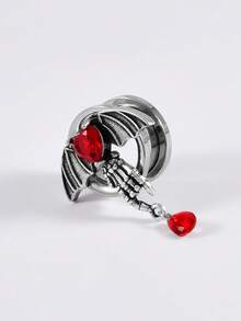 1PCStainless Steel Red Heart Evil Ear Gauges Cz Dangle Bat Screw Ear Plugs Evil Stretcher Piercing For Men Women Gauge 8mm-25mm - Steel - View 11