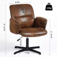 FurnitureR Silla Cruzada Silla Oficina Ergonómica con Respaldo Medio y Reposabrazos Sin Ruedas Asiento Ancho con Patas Cruzadas Tela Gamuza Vintage Altura Ajustable Giro 360° Marrón - marrón - Ver 2