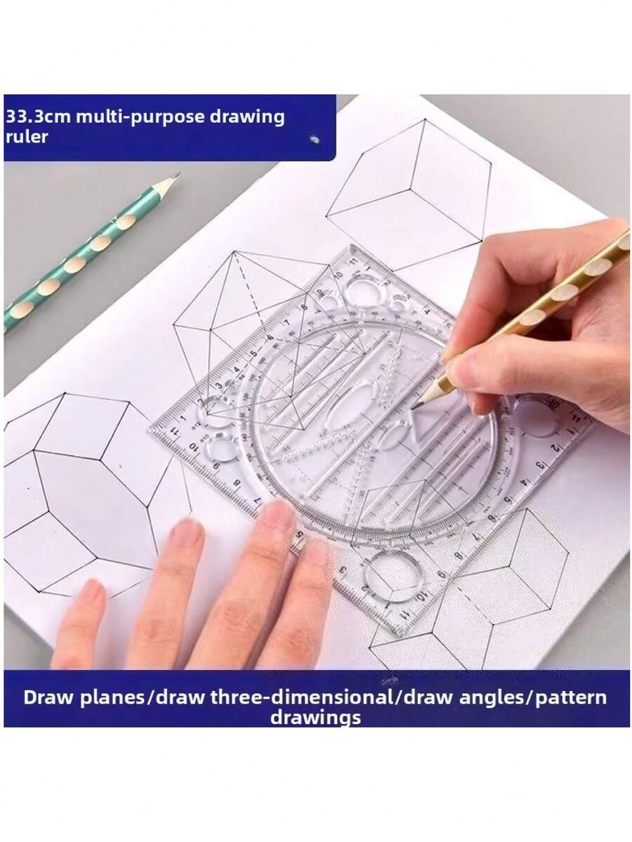 1 Set Multifunctional Rotating Ruler Kit, Math Drawing Circle Ellipse Template Parallel Protractor - one-size - View 1
