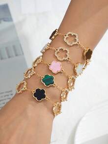 5件套奢华优雅水晶镂空四叶草手链，多色混搭甜美四叶草手链，女士情人节礼物（不含礼盒） - 彩色 - 查看 4