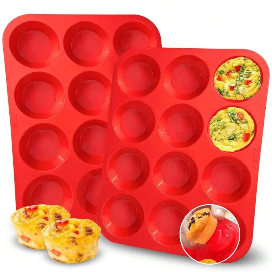 Round 12 Holes Cupcakes Mold Silicone DIY Baking Mold Non Stick Soap Chocolate Muffin Baking Pan Kitchen Tools Silicone Muffin Pan 12 Cups Cupcake Tray Non-Stick Silicone Baking Molds For Making Muffin Cakes Cupcake Chocolate Bread Tart - Multicolor - View 1