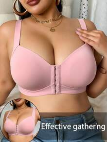 4 Pcs/Set Plus-Size Solid Color Front-Closure Bra With Adjustable Wide Shoulder Straps. Seamless Women's Underwear, Providing Fuller Lift And All-Day Comfort And Support. Front-Closure, Wire-Free Women's Bra Offers Soft, Comfortable, And Gentle Support. Simple And Stylish, Suitable For Everyday Wear Or Parties. Party Bra, Comfortable Underwear, Minimalist Bra, Elegant Design, Soft Fabric, Unpadded Bra, Front-Closure Bra, Everyday Wear. - 彩色 - 查看 2