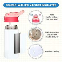 6 PACK  Sublimation Tumblers, 12oz Blank Sippy Cups, Stainless Steel Sublimation Water Bottle Blanks For DIY Heat Press Print Crafting Gift (6pack) - Bộ 6 cái - Xem 4