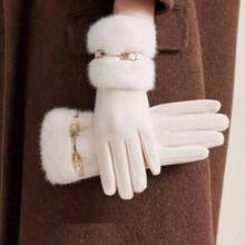 1 Pair Solid Color Elegant Casual Polyester Fringe Embroidery Women Gloves, Mature Outdoor, Holiday, Casual, Evening Date, Sports, Autumn/Winter - trắng - Xem 1