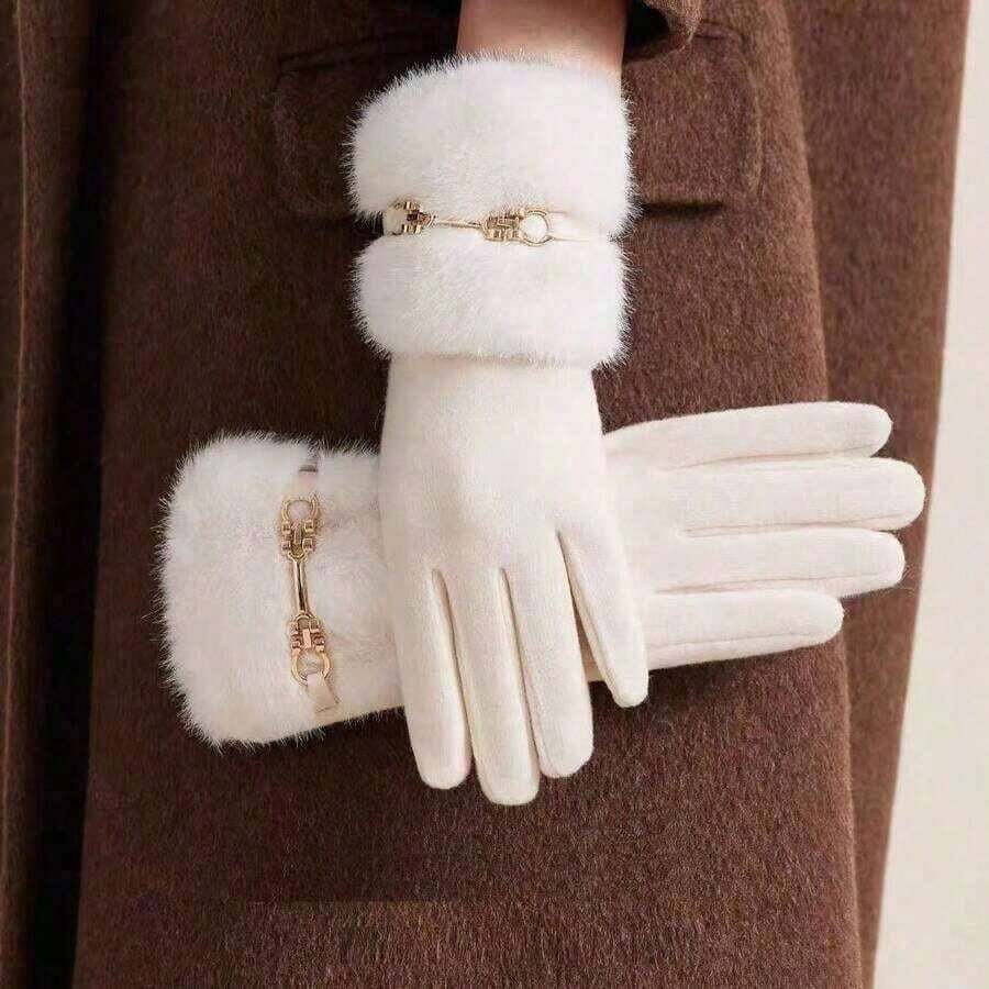 1 Pair Solid Color Elegant Casual Polyester Fringe Embroidery Women Gloves, Mature Outdoor, Holiday, Casual, Evening Date, Sports, Autumn/Winter - trắng - Xem 1