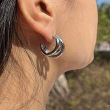 High-Quality Stainless Steel Women Hoop Earrings,Hypoallergenic 316L Ear Post,Anti-Fading Vacuum 18K Gold Plated Anti-Wear, Charming Fashionable Designer Unique Shapes Unisex Jewelry Earrings For Daily Wear Festival Vacation Parties - Silver - View 6