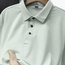 Men's Solid Color Polo Shirt In Cool Silk, Business Casual Style And Breathable. - Azul menta - Ver 2