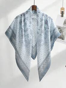 1 Peça Lenço Quadrado Estampado com Planta de 110cm para Mulheres, Hijab de Voile, Floral, Leve, Macio, Confortável, Respirável, Versátil, Hijab Estampado, Lenço de Flor de Alta Qualidade e Atmosfera Delicada, Lenço Decorativo Elegante de Proteção Solar, Lenço Quadrado Multifuncional para Looks, Adequado para Uso Diário, Todas as Estações - Multicolorido - Visão 17