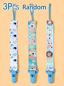 3pcs/Set 2-Sided Floral Pacifier Clips, Baby Teething Toy Holder Leash, Random Pattern - Blue - View 12