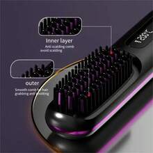 Portable Cordless Hair Straightener Brush, Mini Travel Hair Brush Straightener With Ceramic Coating, Anti-Scald Design, Rechargeable Hairbrush Straightener Brush For Women, Black/Pink/White - 白色 - 查看 5