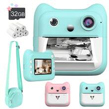 适合3-12岁儿童的相机，具备即时打印功能、6倍数码变焦、2.4英寸IPS屏幕、可充电、1080P高清，附赠打印纸，即时打印玩具，适合3-16岁儿童和青少年的圣诞节和生日礼物，蓝色 - QJH-A25-多色 - 查看 3