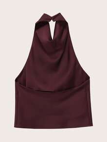 Top sin mangas de satén con cuello halter y espalda descubierta, primavera/verano - Burdeos - Ver 2