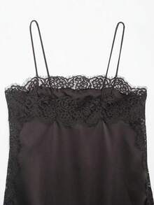 Blusa de satén y encaje de estilo minimalista europeo y americano de moda para mujer en verano, Camellia - Marrón 2 - Ver 10