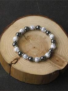 YAUKIA 8mm White Turquoise Hematite Energy Protection Bracelet Healing Meditation New Beginnings Good Luck Bracelets For Men Women - Black and White - View 6