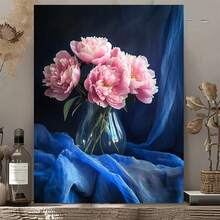 1pc, Pink Peony Floral Canvas Wall Art With Frame Modern Botanical Flower Print Poster For Living Room Bedroom Bathroom Kitchen Dining Room Aesthetic Home Decor Elegant Still Life Ready To Hang Artwork - 彩色 - 查看 4
