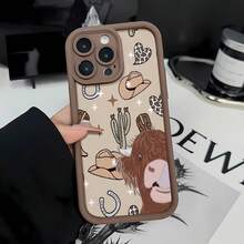 Estuche para teléfono con temática occidental de Highland Cow Compatible con estuches para teléfonos   17  16 Pro Max  15 Pro Max  13 y  12 Hecho de material de TPU que brinda protección contra golpes y caídas Un gran regalo para familiares, amigos, seres queridos, novios / novias y para aniversarios y días festivos - Marrón - Ver 1