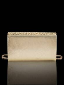 4 pièces Ensemble de bijoux pour femmes avec boucles d'oreilles, collier, bracelet et pendentif ornés de strass. Sac à main élégant avec décoration en métal en forme de V, convient pour les bals, mariages et soirées. Peut être utilisé comme sac à épaule, portefeuille, sac à main, sac de mariage, sac de soirée. Multifonctionnel pour les cocktails, mariages, nouveaux portefeuilles, sacs de banquet - Doré - Voir 9