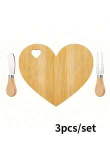 1 Set Heart-Shaped Cheese Board Set With Wooden Cheese Knife, Suitable For Bridal Shower, Wedding, Birthday And Valentine's Day Gifts, Wooden Cheese Board, Cheese Board Gift - Multicolor - View 5
