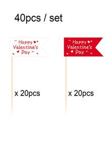 40/20/10pcs/Set Red/White Happy Valentine's Day Printed Cupcake Toppers, Heart Shaped Printed Cupcake Decorations For Home Baking, Party Table Decor, Candlelight Dinner Cake Decor, DIY Decorations, Suitable For Valentine's Day, Home Baking, Holiday Party, DIY Decor, Cupcake Decorations, Atmosphere Decor - Multicolor - View 11