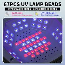 LIMEGIRL 美甲灯，带4个定时器和心形设计，67颗LED灯珠（红光护理），插电式凝胶指甲油烘干机 - 10/30/60/99秒触摸控制固化灯，适用于家庭沙龙 - 黑色 - 黑色 - 查看 6