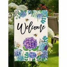 One Hydrangea Garden Flag, Measuring 12 X 18.50 Inches. Featuring A Welcoming Spring Floral Pattern, Made Of Durable Double-Sided Linen, This Outdoor Decoration Requires No Electricity And Is Perfect For Patio And Garden Decor (Flag Included). - 彩色 - 查看 1