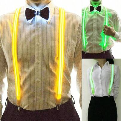 1pc LED Luminous Suspenders, Music Themed Glowing LED Suspenders, Holiday Party Decorations, Halloween & Christmas Decor, Party Supplies, Cool Accessories