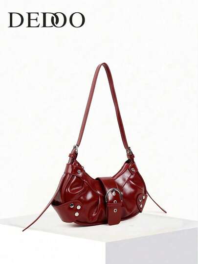 Dedoo Lightweight Portable Vintage Bag For Women: Punk & Gothic Y2K Style Vegan Leather Motorcycle Purse With Rivets, Metal Chains & Adjustable Strap – Accessories For Teens, College Girls, Street Fashion, Concerts, Music Festivals, And Edgy Outfits., 2000s Fashion Style Bag For Women