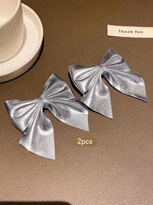 2pcs Silver Bowknot Hair Clips, Sweet Style Hair Accessories Suitable For Everyday Use, Affordable - Silver - View 2
