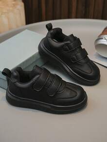 Children's Fashion Black Canvas Sneakers, Leather Upper Outdoor Casual Shoes For Kids, Toddler Slip-On Trainers For All Seasons, Recommended For Back To School - Black - View 7
