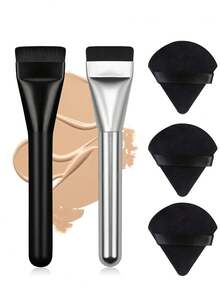 12支/5支/2支/1支扁平粉底刷套装，专为女性和化妆师设计，适用于液体粉底、天鹅绒三角粉扑、面膜刷、化妆刮刀等多种用途，可重复使用，易于清洁。这些化妆配件也适用于液体粉底和面膜。高品质韩国化妆刷，适用于膏状产品，干湿两用，是炎热天气化妆的必备之选，也是海滩妆容的理想工具，适合夏季旅行化妆，可用于粉底、面霜、BB霜等。 - 彩色 - 查看 7