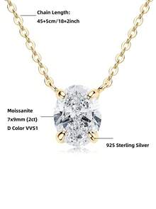 XUJIA 1件优雅女士925纯银莫桑石吊坠项链，7x9毫米-2克拉椭圆形切割莫桑石，适合作为女士订婚、结婚、周年纪念、生日、派对礼物 - PMO-138 - 查看 7