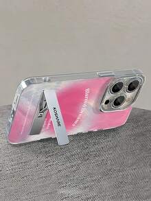 1pc Electroplated Glitter Full Coverage Pink Heart Phone Case + 3D Metal Stand, Compatible With IPhone 11/12/13/14/15/16/17/Pro Max - Pink - View 4