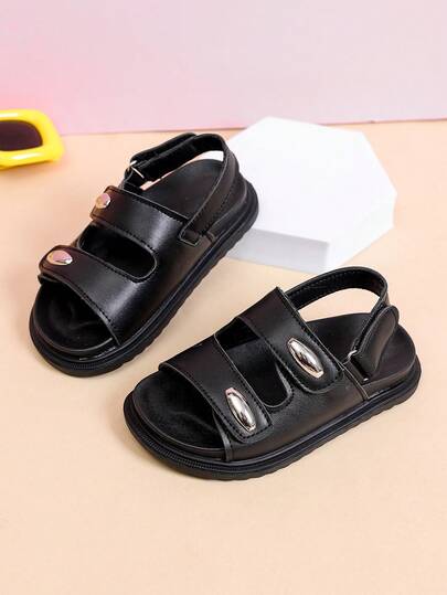 1 Pair Unisex Solid Color Flat Sandals, Soft Sole Non-Slip Children Beach Shoes, Lightweight Durable Outdoor Sports Sandals, Suitable For Summer