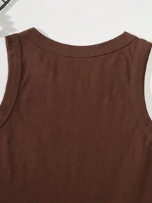 1 pieza Chaleco de algodón puro de unicolor para niños, camiseta interior cómoda para niños, adecuada para todas las estaciones, apta para uso en interiores y exteriores - Café integral - Ver 5