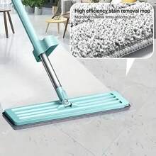 一套免手持平板拖把，包含5个可重复使用的360°旋转拖把头，干湿两用，适用于客厅、浴室、厨房瓷砖和硬木地板的除尘，清洁工具，返校用品，除尘器 - 藍色 - 查看 5