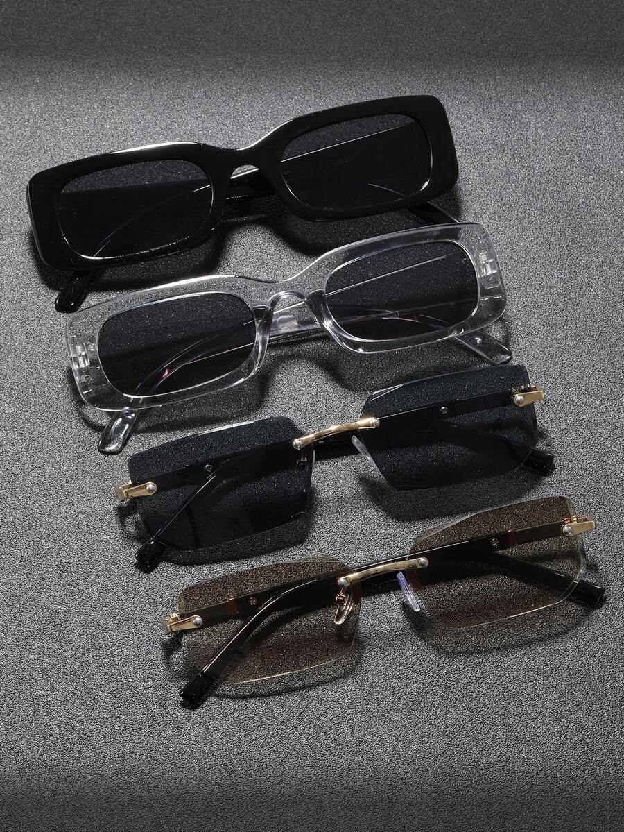 4副男士小框无框个性时尚眼镜，适合街头摄影、驾驶、露营、日常生活、海滩派对等场合佩戴。 - 彩色 - 查看 1
