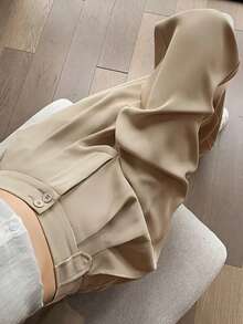 女式纯色前双扣修身长裤