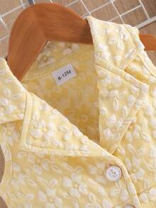 Summer Baby Girls Fashionable Floral 3D Vest Romper & Bucket Hat Outfit - Yellow - View 4