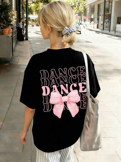 Girl's Bow Slogan Print Short Sleeve T-Shirt, Girl's Round Neck Blouse For Summer