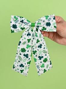 1pc St. Patrick's Day Green Hair Bows Girls,Fabric Clover Leaf Decor Bow Hair Clips For Girls,Fashion Alligator Clips St. Patrick's Day Hair Accessories For Girls St. Patrick's Day Gifts - Green - View 5