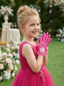 1 par de guantes de encaje floral para niñas de 4 a 12 años, guantes de encaje ultra suaves y elásticos, adecuados para bodas, concursos de belleza, niñas de las flores, actuaciones de baile y accesorios de fotos de princesa de cumpleaños - 1Pair - Ver 13