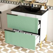 Bathroom Vanity Unit With Ceramic Sink, Single Vanity Unit With MDF Drawers, Freestanding Bathroom Organizer With Sink, Green