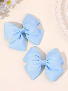 2 pièces Pinces à cheveux bleues, convenant aux filles - Pinces à cheveux élégantes avec nœud en ruban bleu, pinces alligator de couleur unie mignonnes, pinces à cheveux avec nœud bleu clair, accessoires capillaires quotidiens pour enfants - Bleu azur - Voir 8