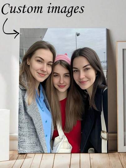 1 pieza Impresión personalizada de foto en lienzo - Personaliza con tus fotos, arte de pared de lienzo con marco de madera personalizable - Retratos familiares y tomas de acción personalizadas, decoración de pared, pintura de arte en lienzo adecuada para sala de estar, dormitorio u oficina en casa, acento acogedor de la habitación, reproducción de calidad, lienzo colgante de pared